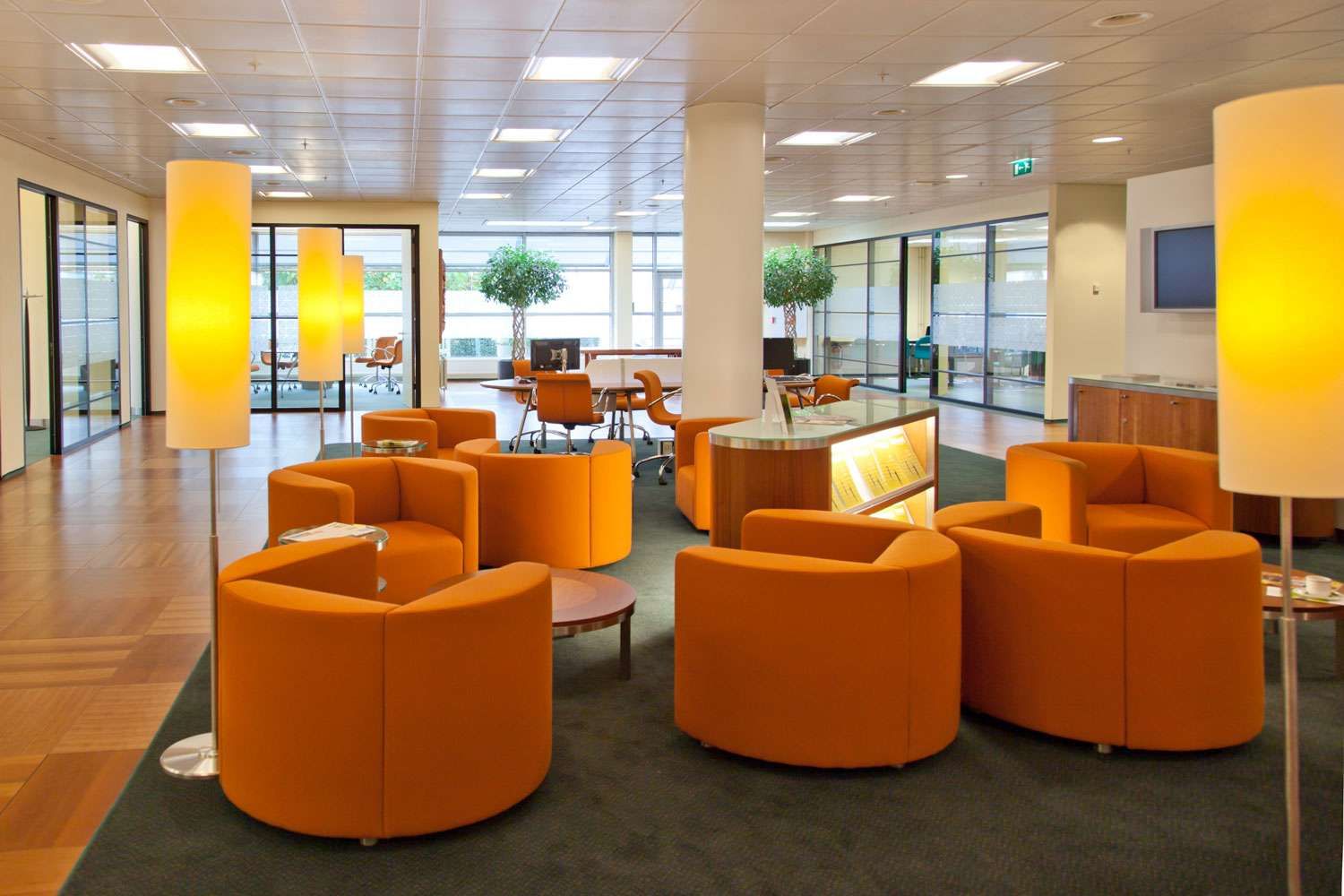 commercial seating area orange seats
