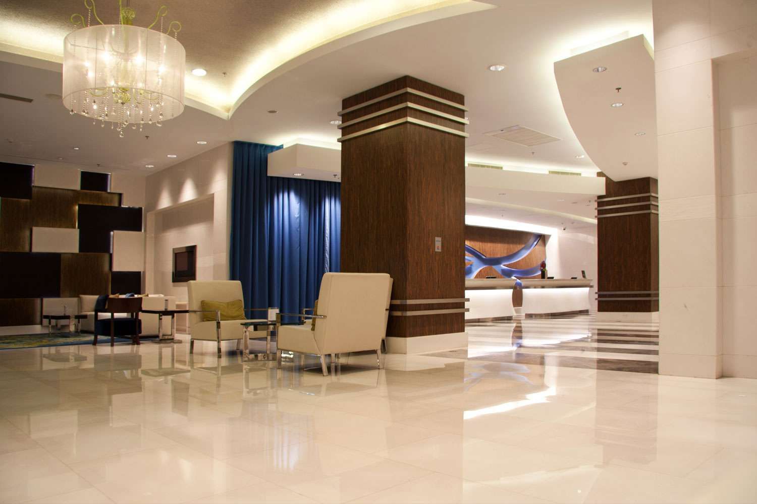 lovely hotel area with cream floor
